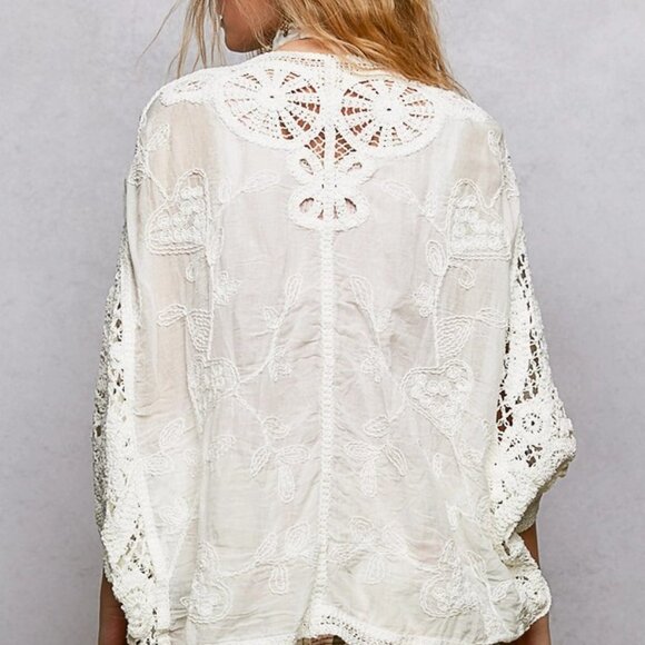 POL POL 2026 Batwing Sleeve Button Down Solid Crochet Cardigan Top 0/S WHITE - Picture 4 of 4
